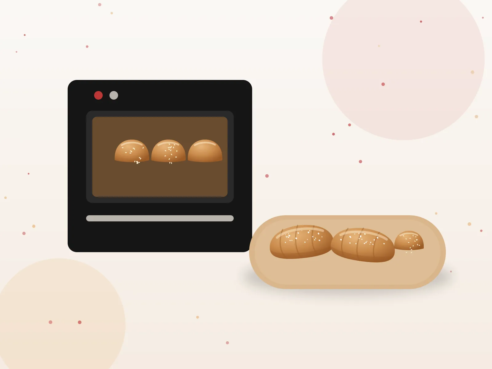 Ilustrasi oven berisi roti dan nampan saltbread di dapur produksi